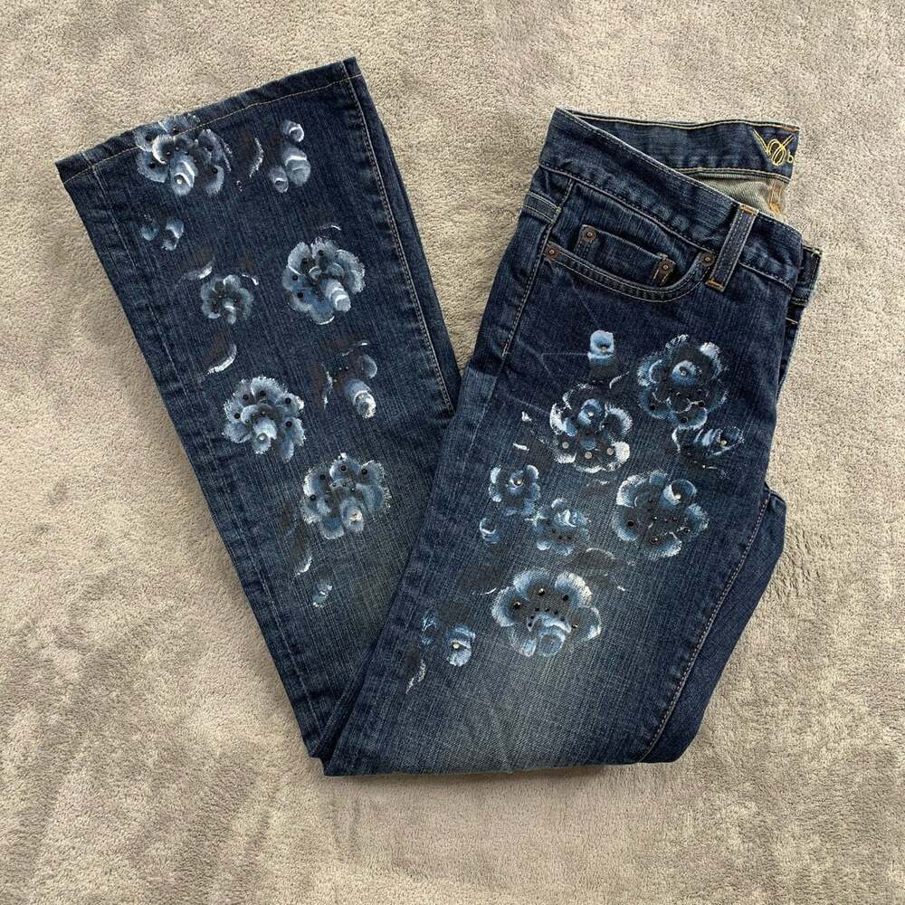 Vintage Bebe Low Rise Bootcut Jeans Womens 27x30” Blue Dark Wash Y2K Floral USA